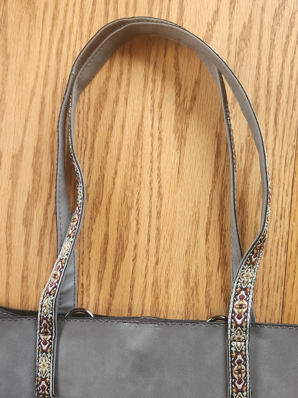 Gray Southwestern Tote Bag w turquois & Silver studs & Embroidered Floral Straps - Picture 10 of 11